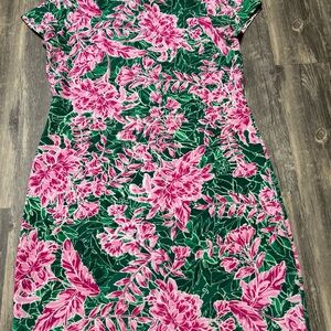 Pappagallo Floral Pink & Green short sleeve  Dress, Size Medium Soft Stretch